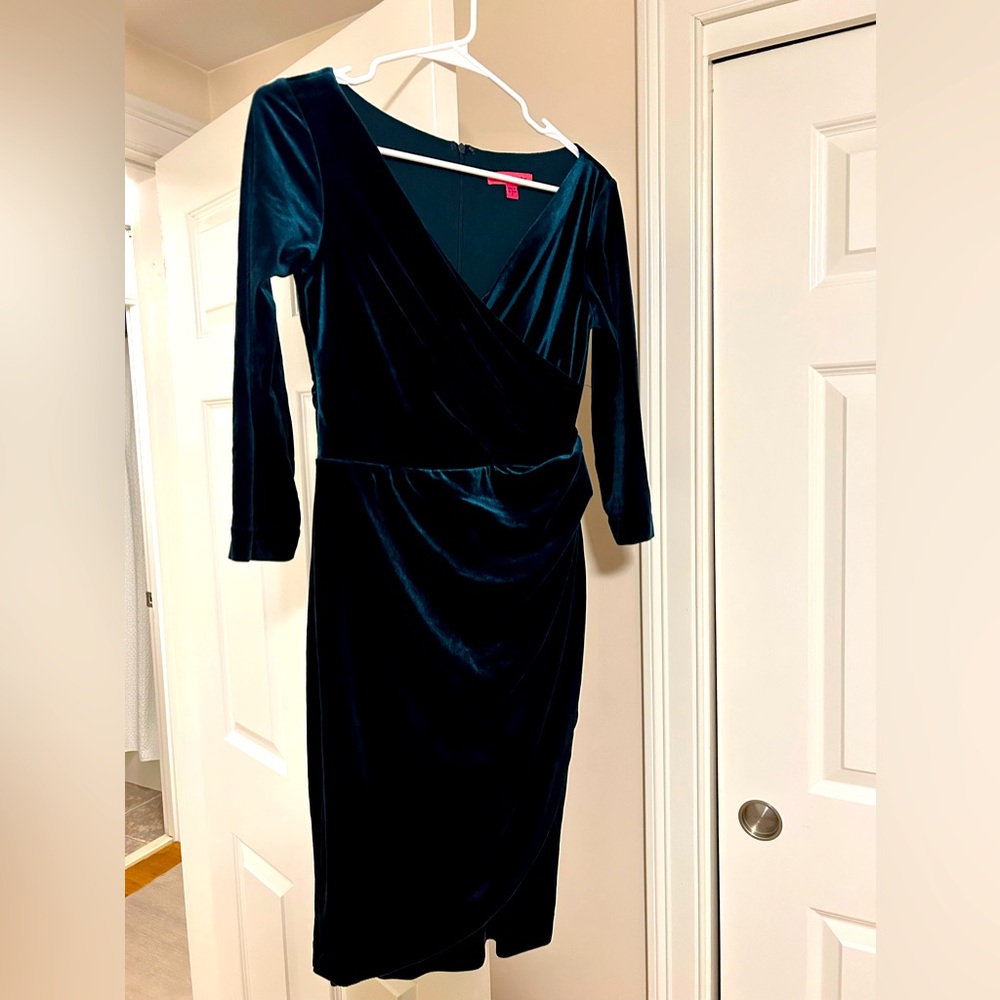 Green velvet sheath dress